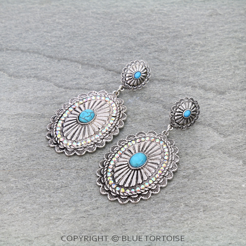 Western Concho Stone Stud Earrings