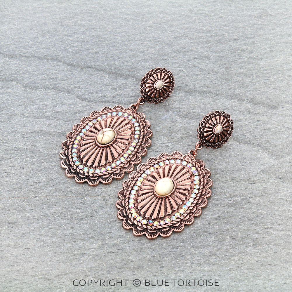 Western Concho Stone Stud Earrings