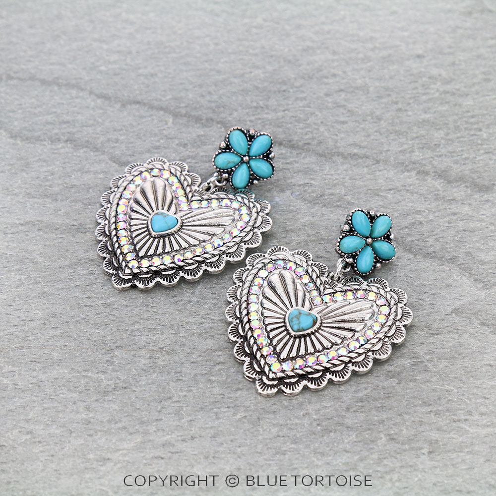 Western Heart Shape Concho Stone Stud Earrings
