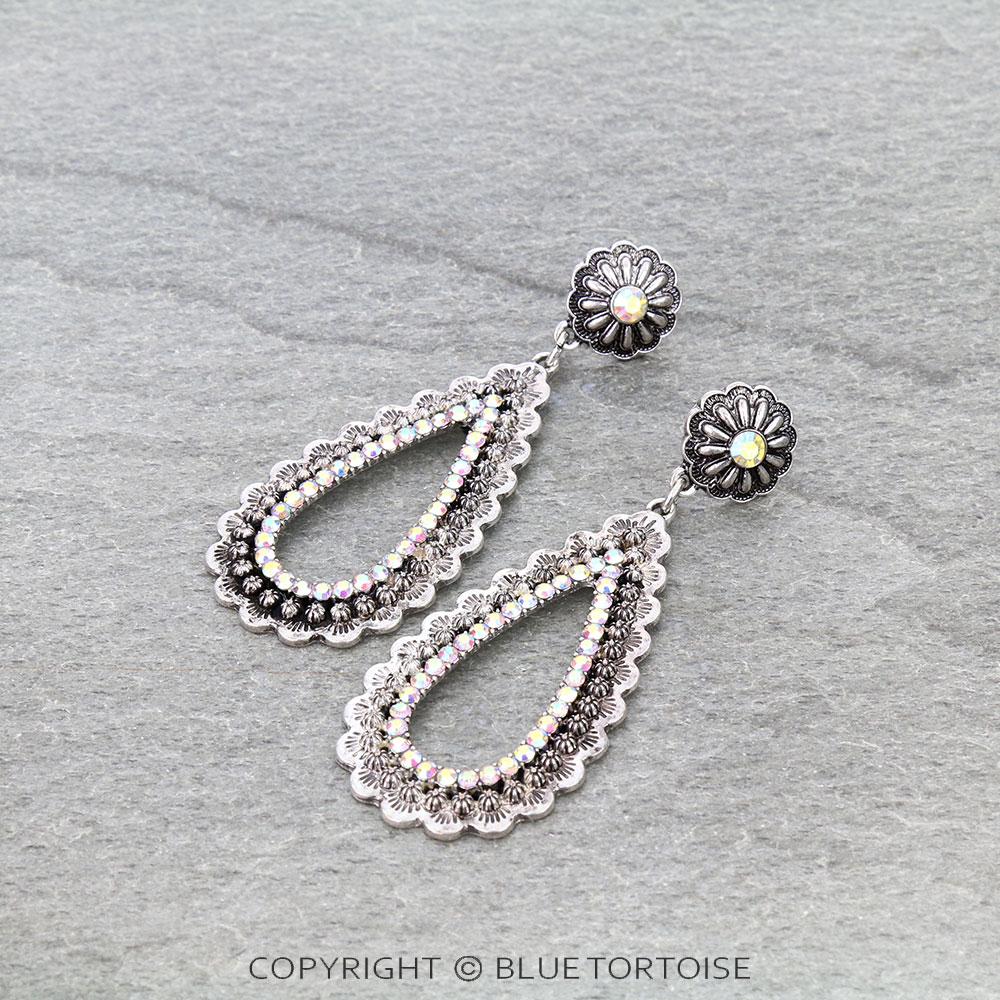Western Style Teardrop with Concho Stud Earrings