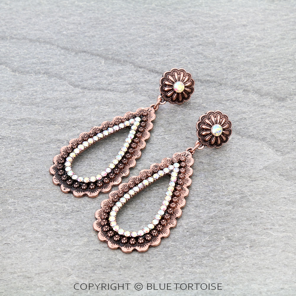 Western Style Teardrop with Concho Stud Earrings
