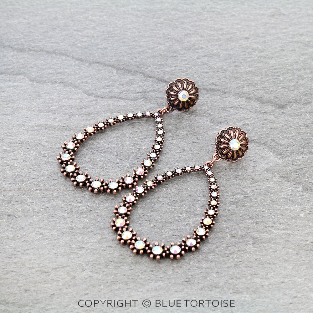 Western Style Teardrop with Concho Stud Earrings