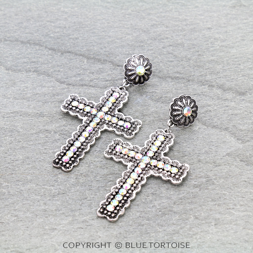 Western Style Cross with Concho Stud Earrings