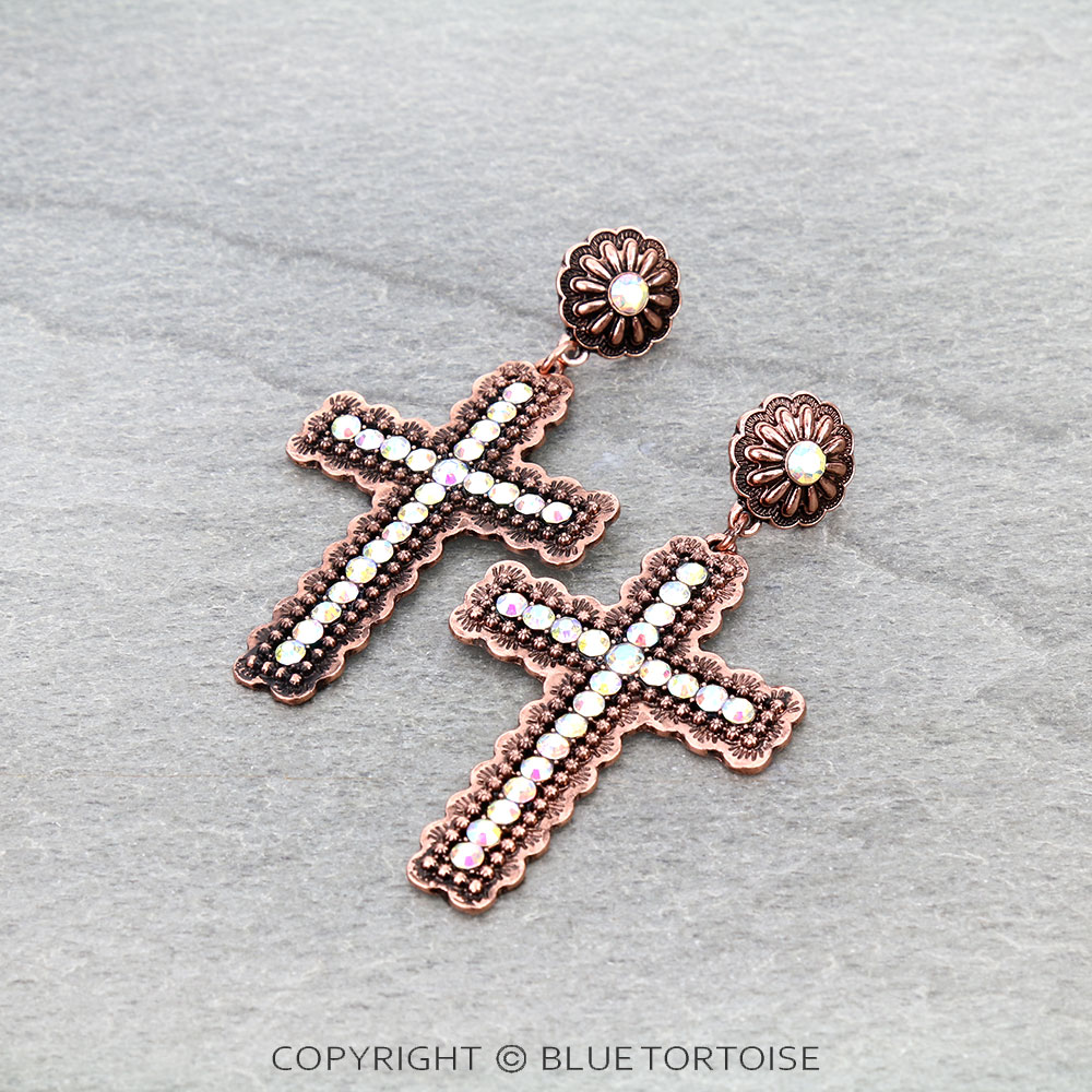 Western Style Cross with Concho Stud Earrings