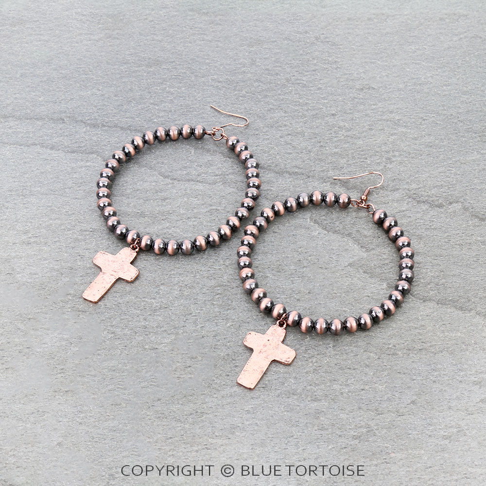 Navajo Style Pearl with Cross Dangle Earrings