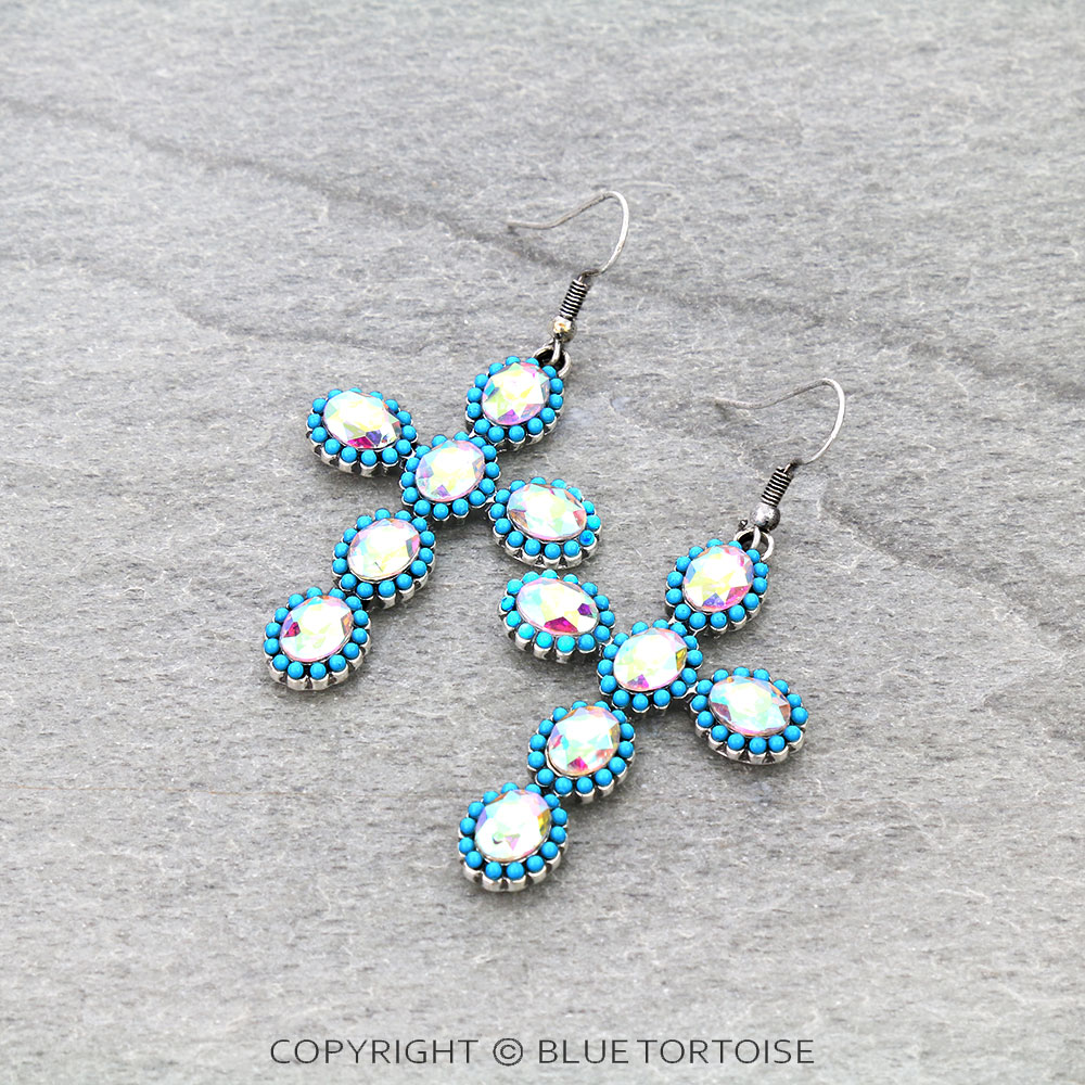 Western Cross Stone Dangle Earrings