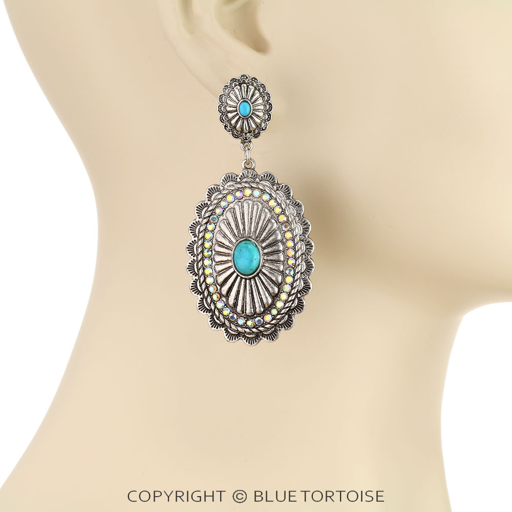 Western Concho Stone Stud Earrings - Image 2