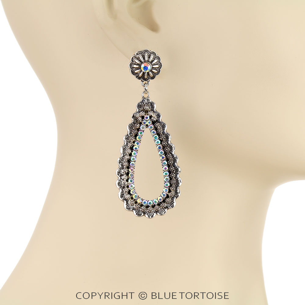 Western Style Teardrop with Concho Stud Earrings - Image 2