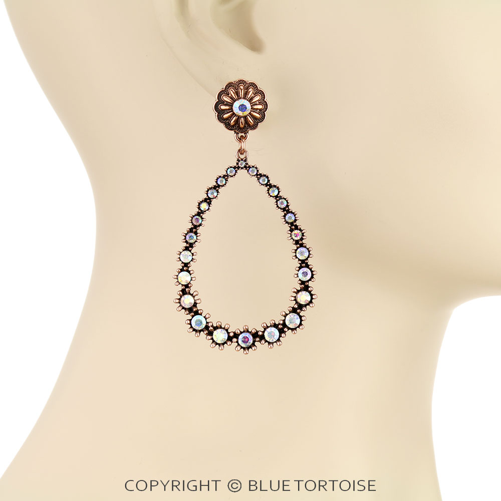 Western Style Teardrop with Concho Stud Earrings - Image 2