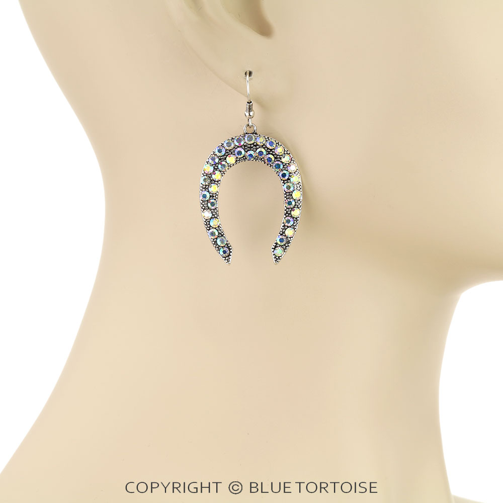 Western Horseshoe Stone Dangle Earrings - Image 2