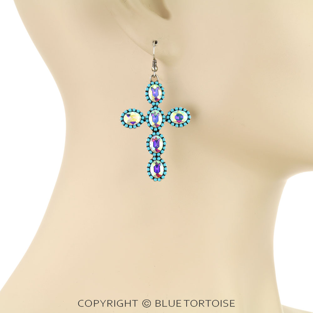 Western Cross Stone Dangle Earrings - Image 2