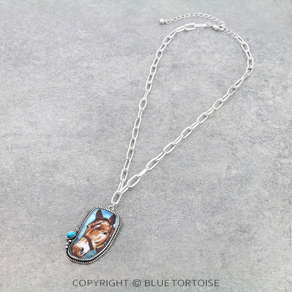 Western Horse Portrait Pendant Necklace