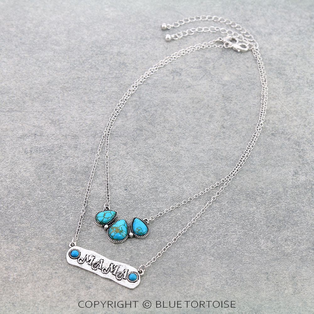 2 Layered "MAMA" Stone Pendant Necklace