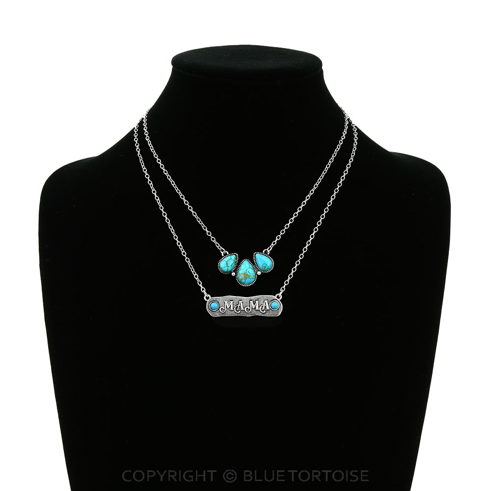 2 Layered "MAMA" Stone Pendant Necklace - Image 2