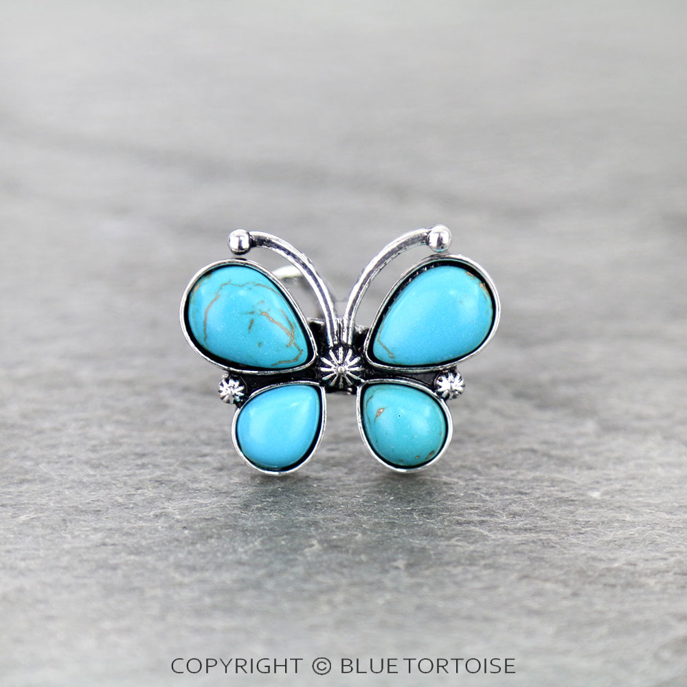 Western Butterfly Stone Cuff Ring