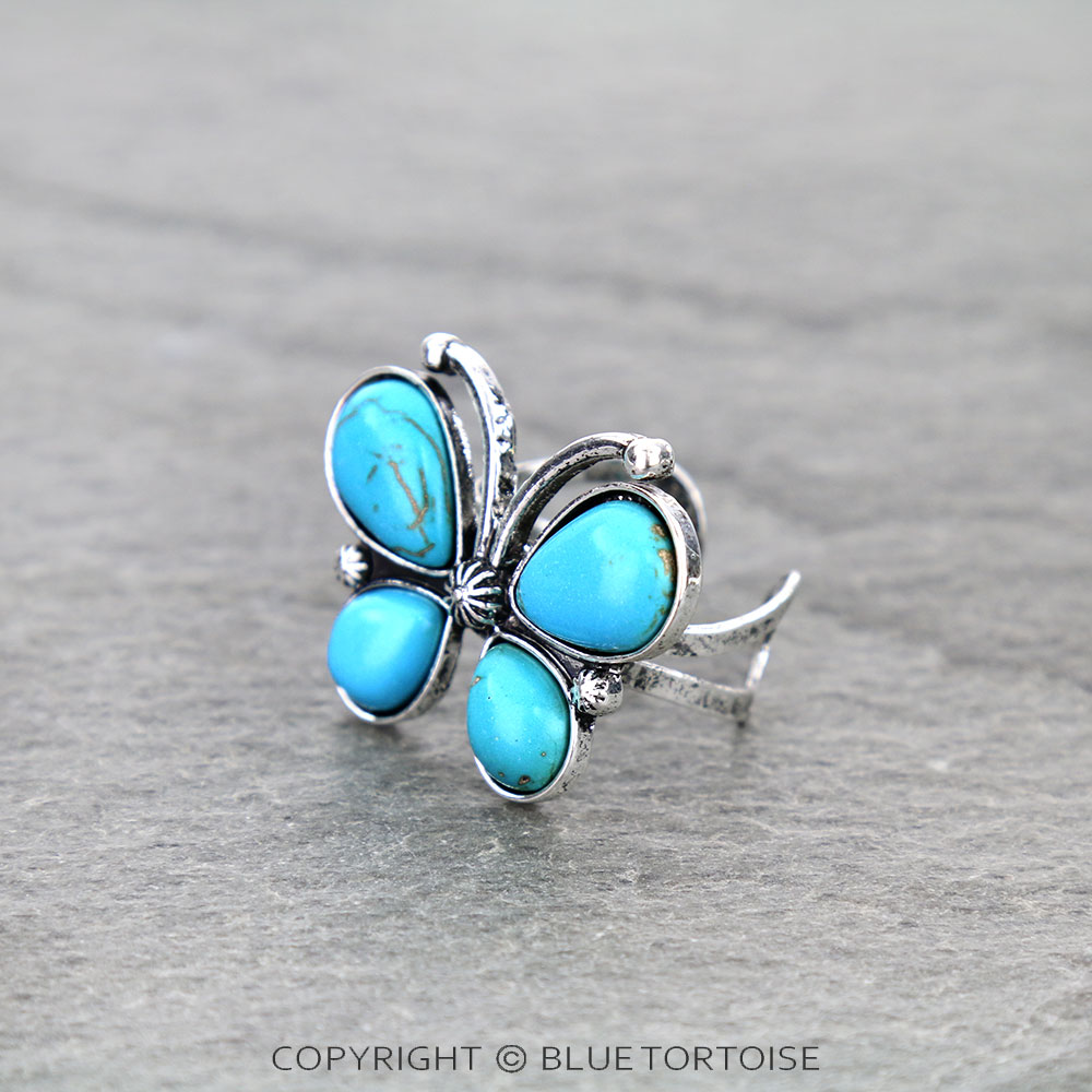 Western Butterfly Stone Cuff Ring - Image 2