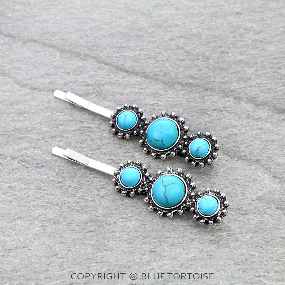 Western Design Stone Bobby Pins, Set of 2