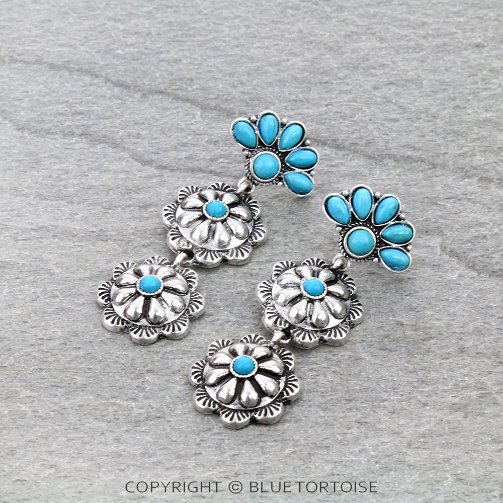 Western Concho Drop Stud Earrings