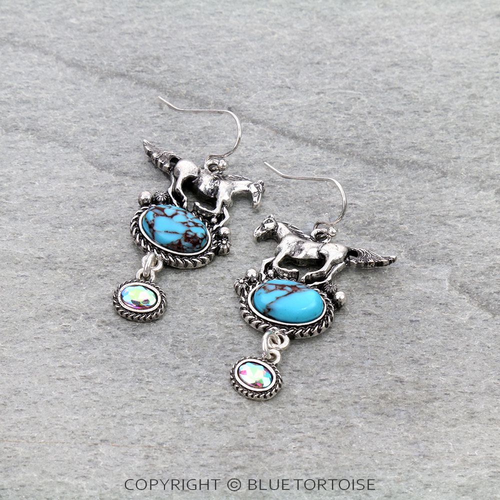 Western Horse Stone Dangle Earrings