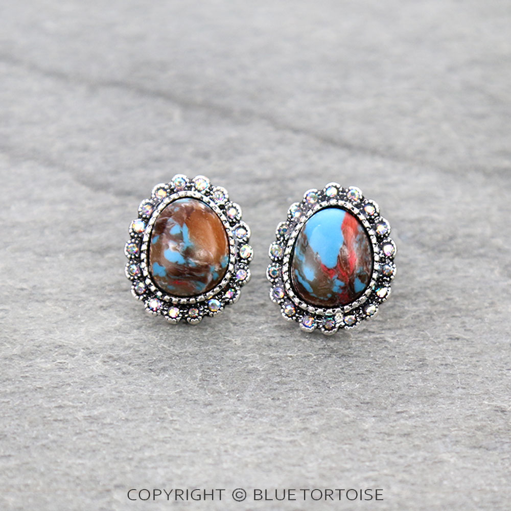 Western Hand Stone Stud Earrings