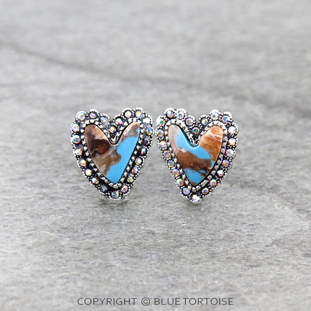 Western Heart Hand Stone Stud Earrings