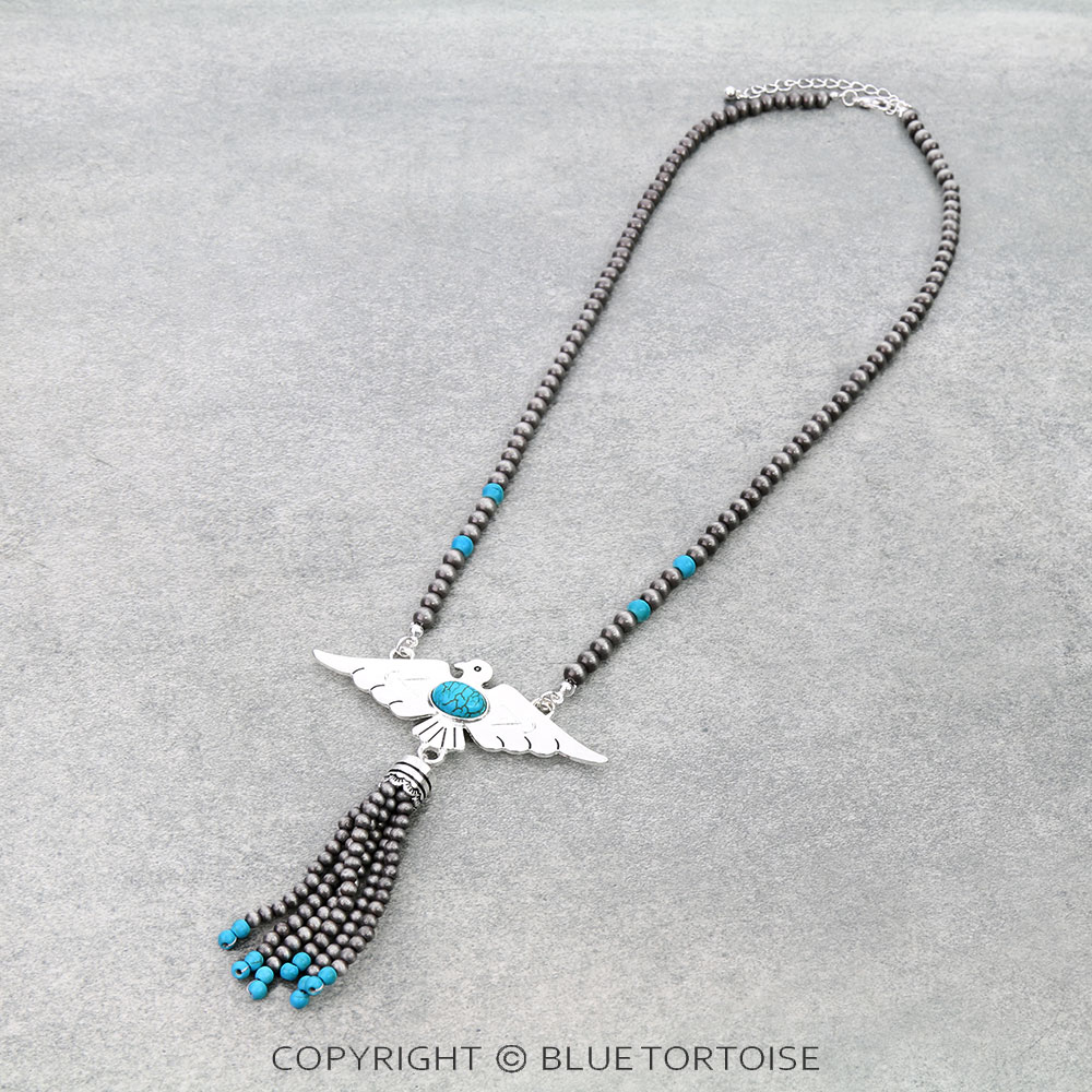 Western Thunderbird Pendant with Pearl Tassel Necklace