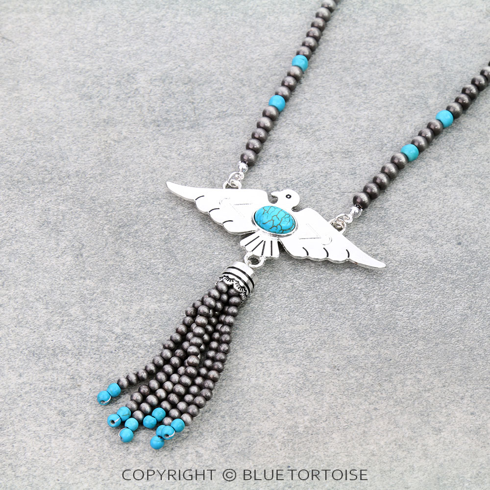 Western Thunderbird Pendant with Pearl Tassel Necklace - Image 3