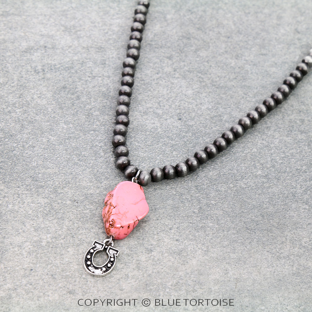 Western Slab Stone with Horseshoe Pendant Necklace - Image 3