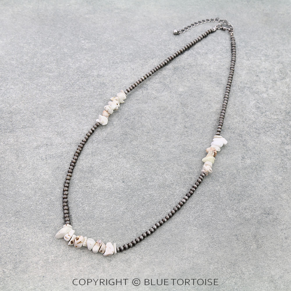 Navajo Style Pearl & Chip Stone Necklace