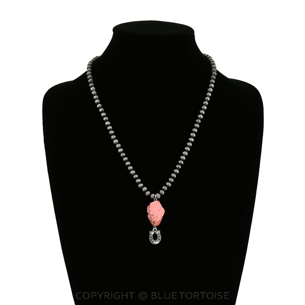 Western Slab Stone with Horseshoe Pendant Necklace - Image 2