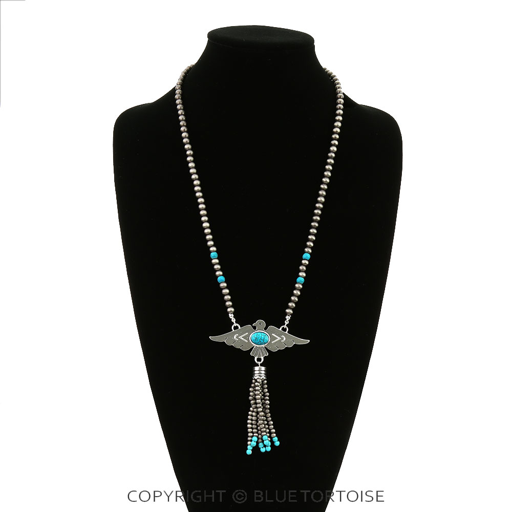 Western Thunderbird Pendant with Pearl Tassel Necklace - Image 2