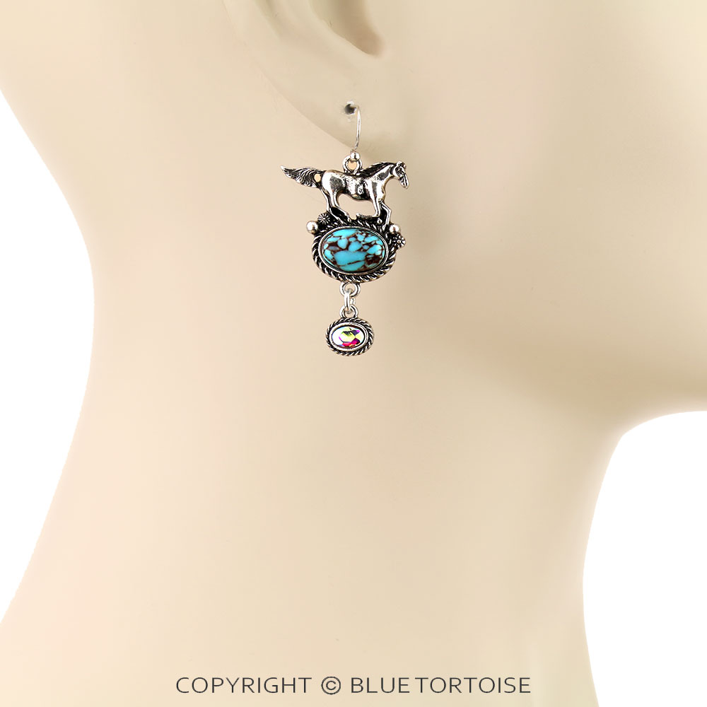 Western Horse Stone Dangle Earrings - Image 2