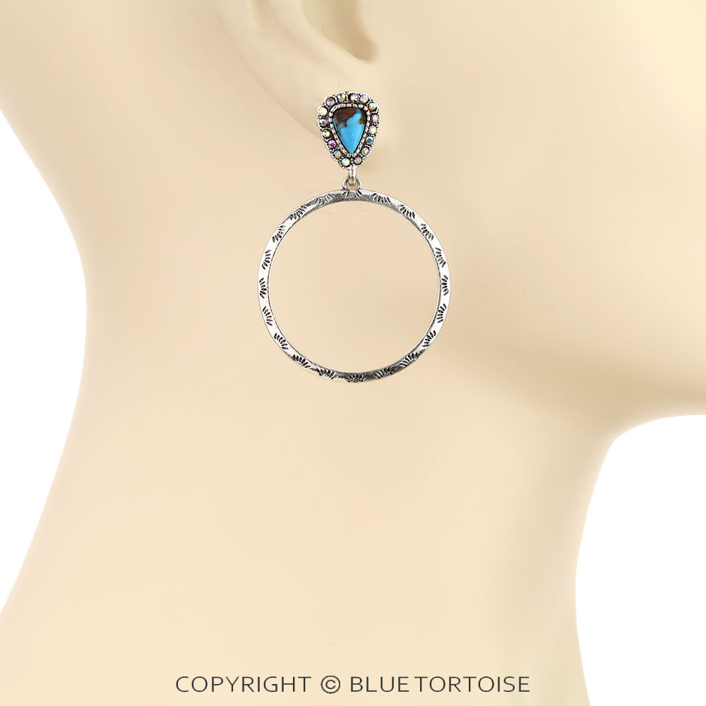 Western Hand Stone Hoop Stud Earrings - Image 2