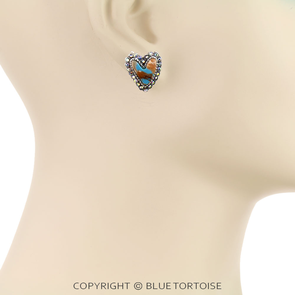 Western Heart Hand Stone Stud Earrings - Image 2