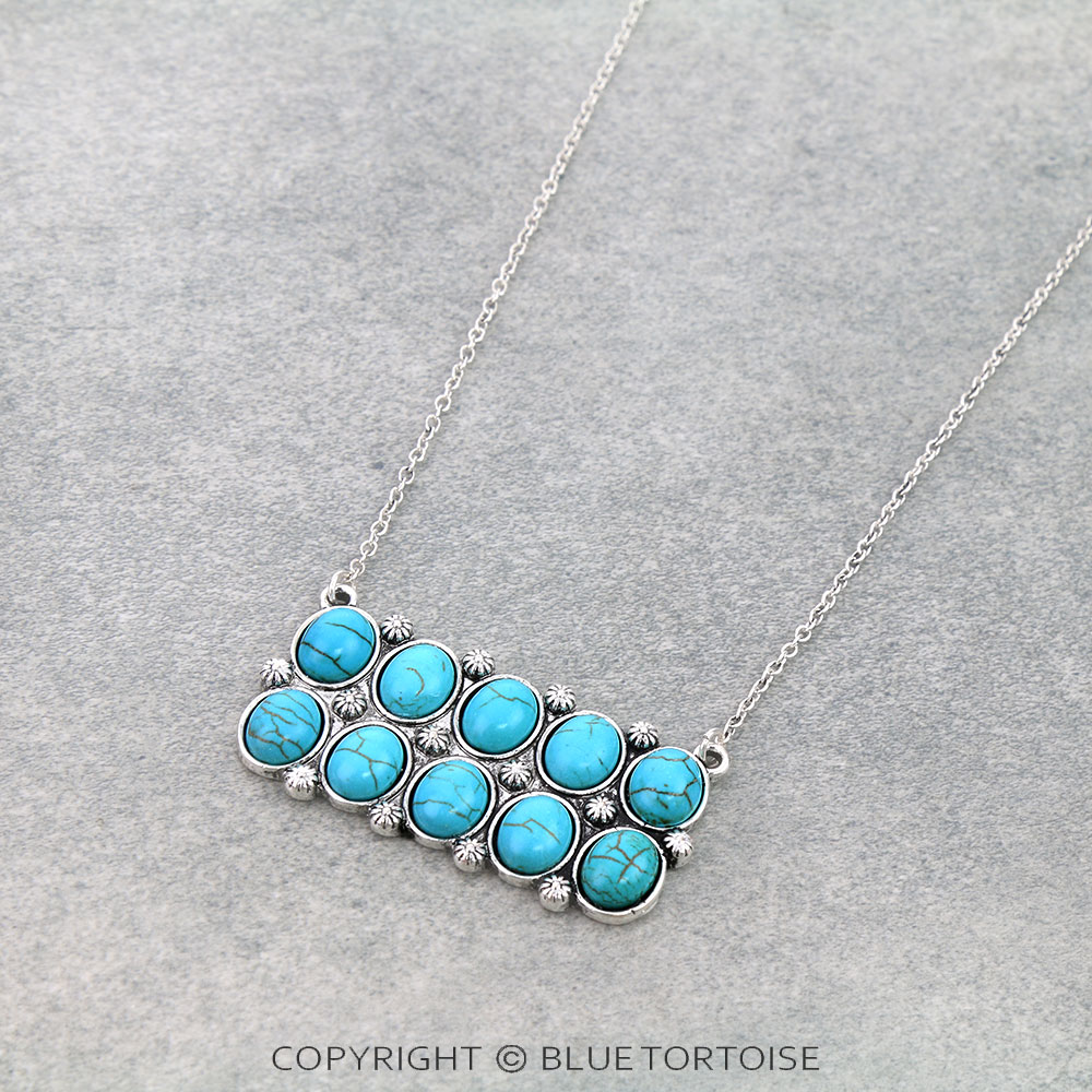 Western Rectangle Stone Pendant Necklace