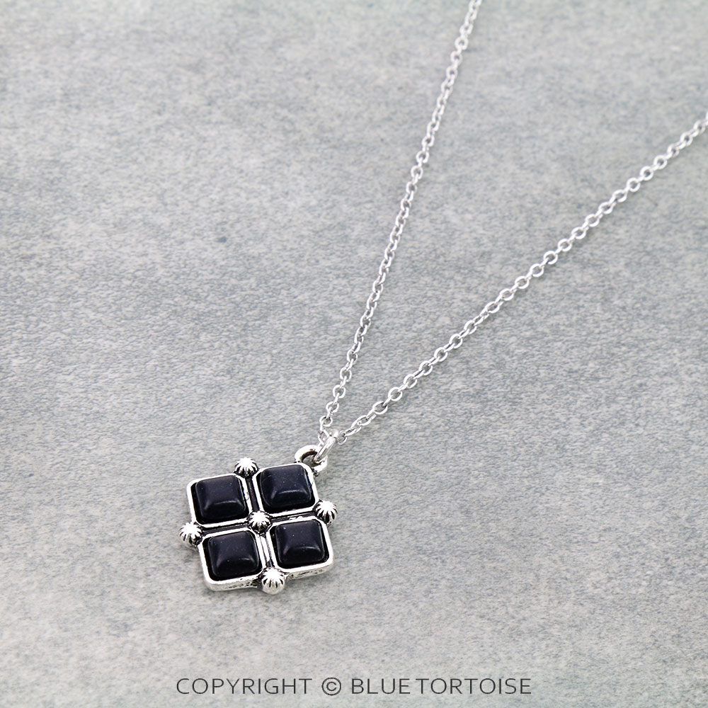 Western Square Stone Pendant Necklace