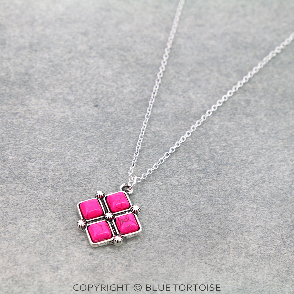 Western Square Stone Pendant Necklace
