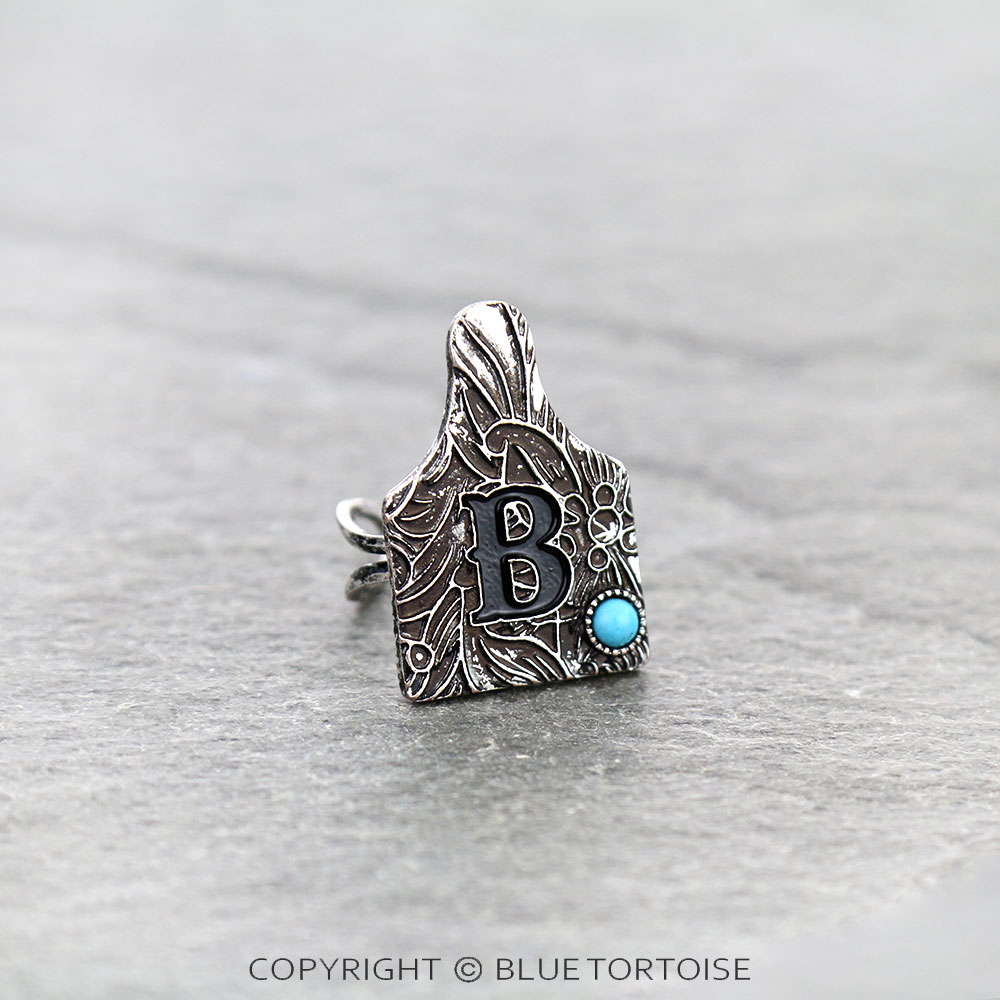 Initial "B" Ear Tag Cuff Ring