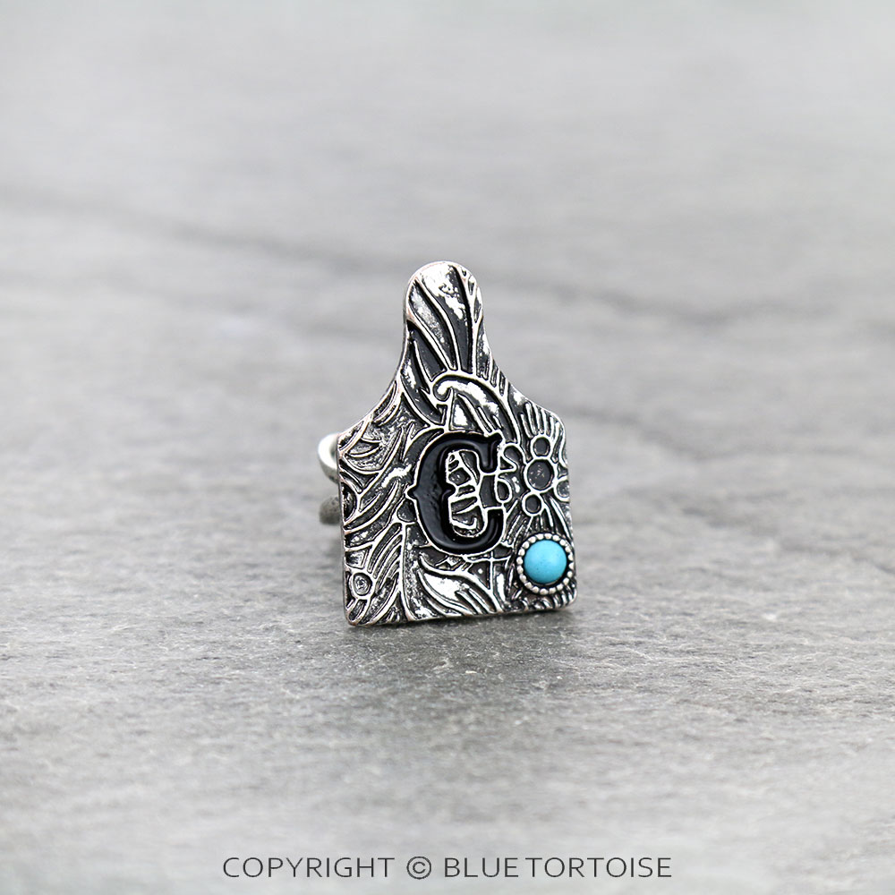 Initial "C" Ear Tag Cuff Ring