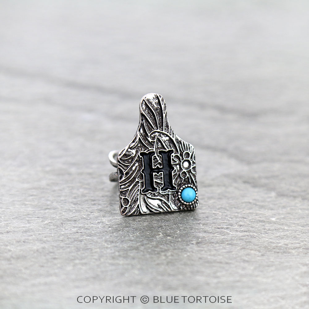 Initial "H" Ear Tag Cuff Ring