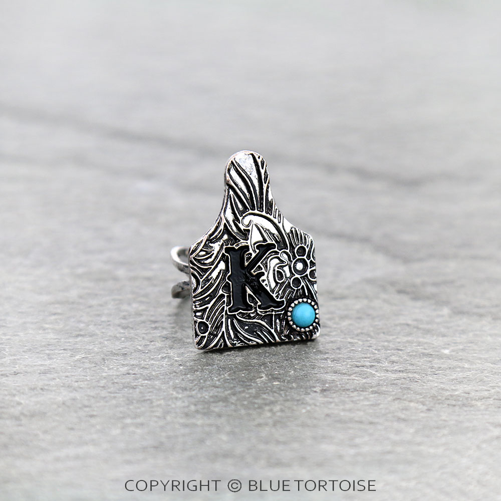 Initial "K" Ear Tag Cuff Ring