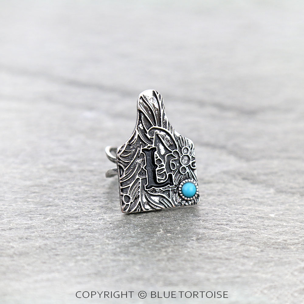 Initial "L" Ear Tag Cuff Ring