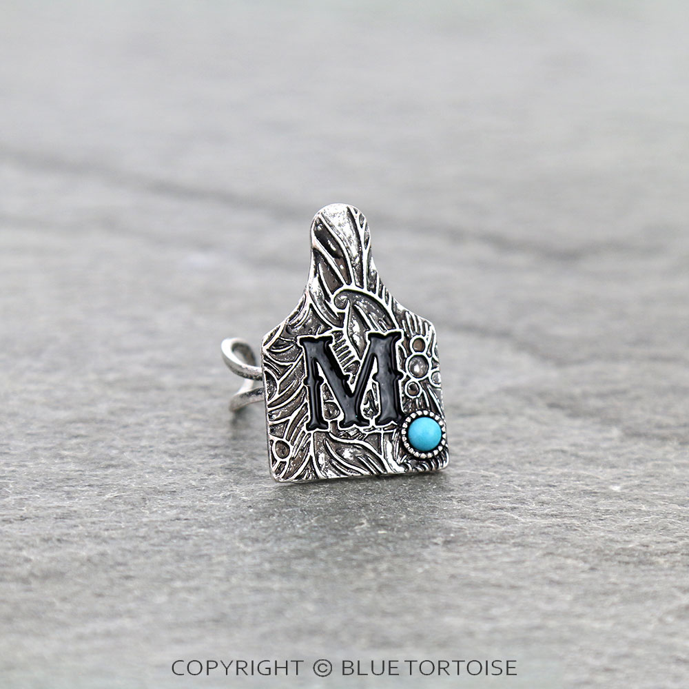 Initial "M" Ear Tag Cuff Ring