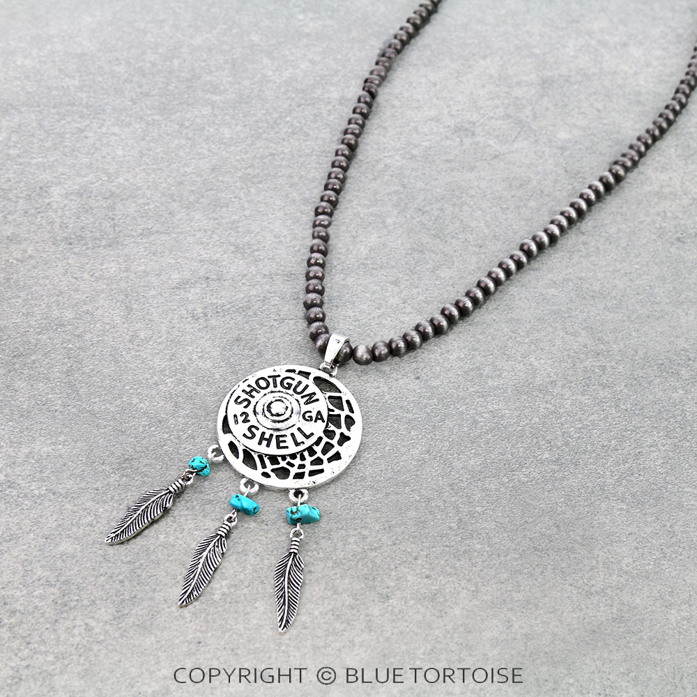 Western Shotgun Shell Coin Dream Catcher Pendant Necklace - Image 3