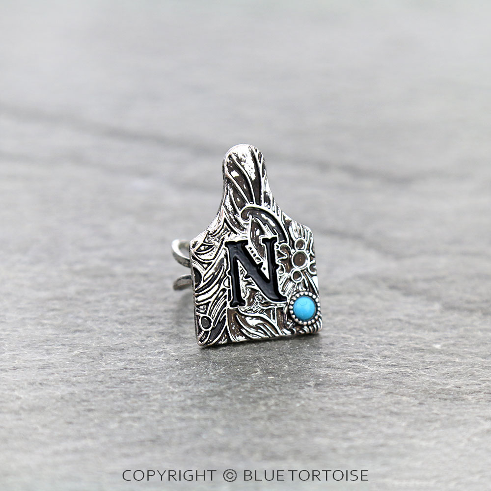 Initial "N" Ear Tag Cuff Ring