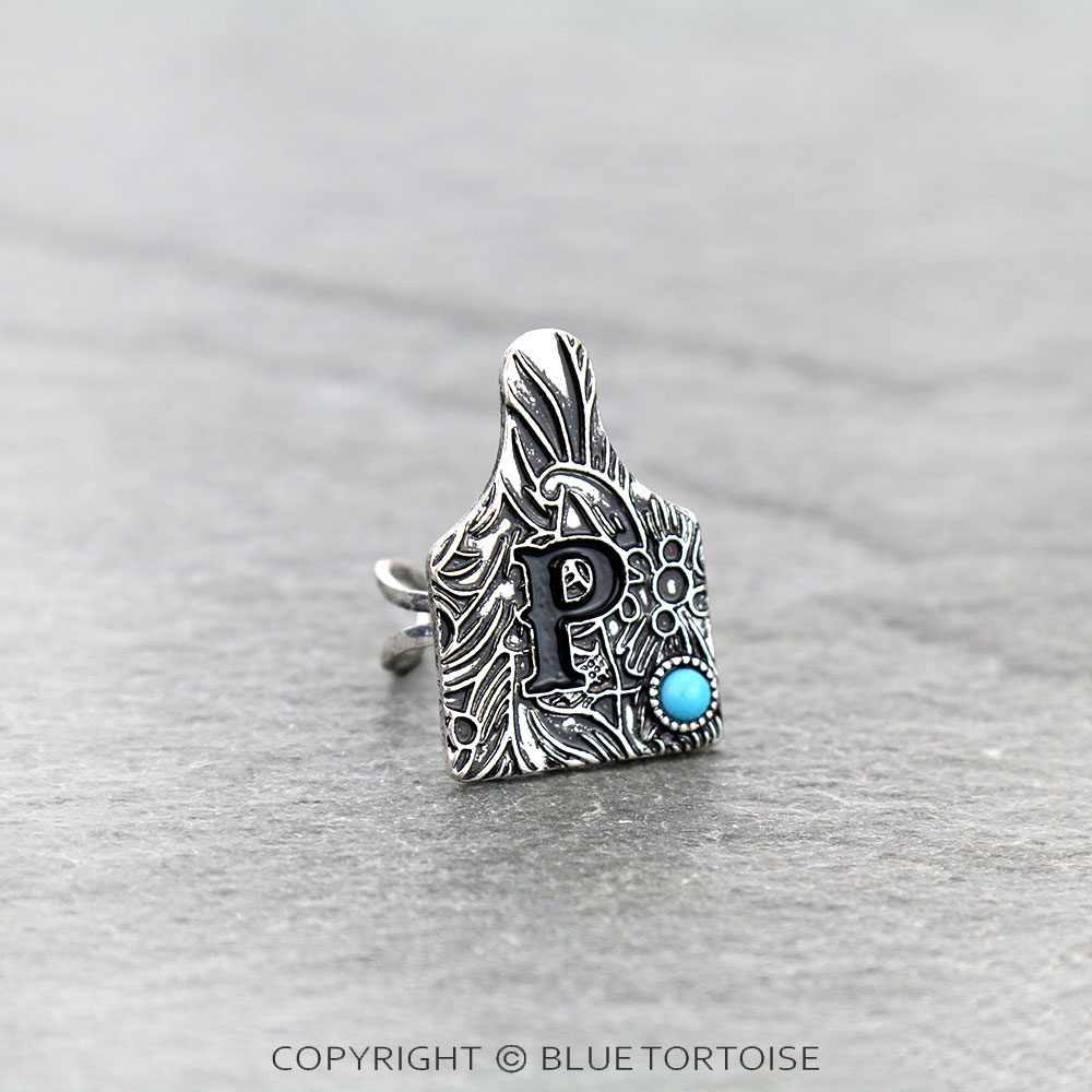 Initial "P" Ear Tag Cuff Ring