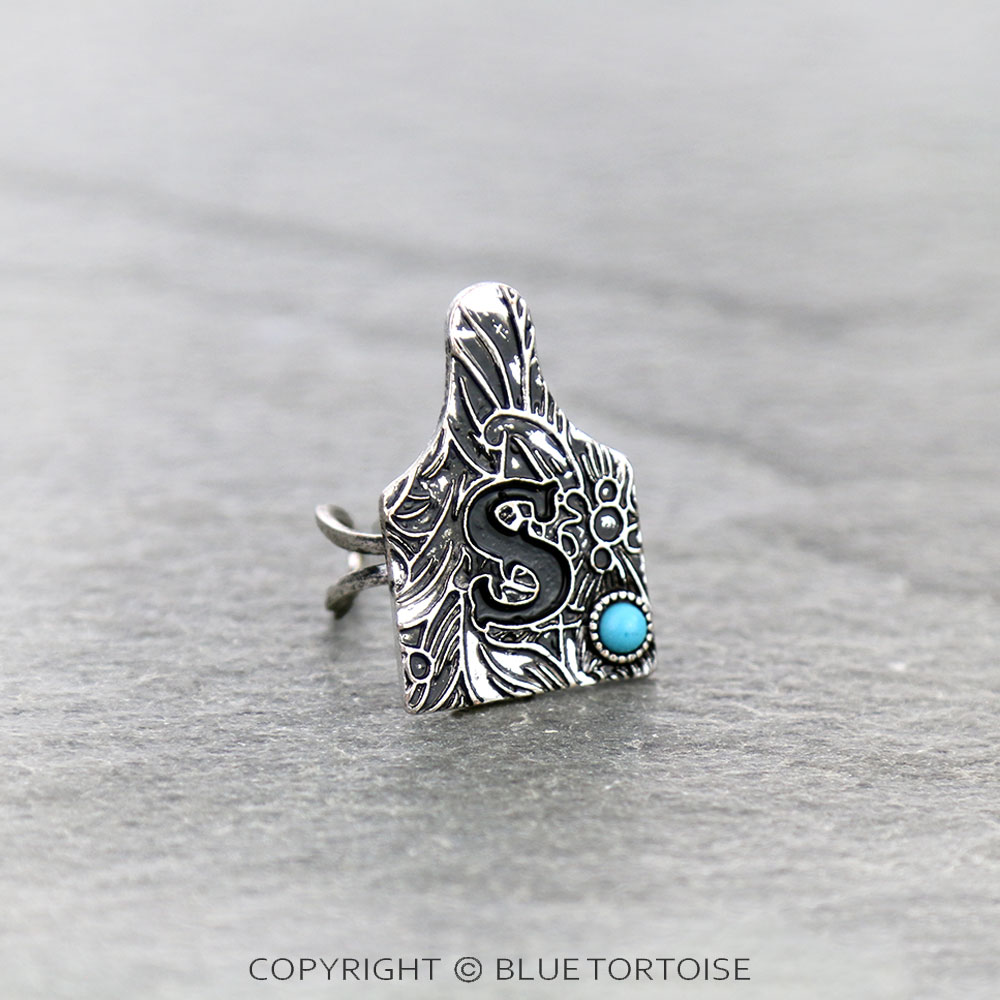 Initial "S" Ear Tag Cuff Ring
