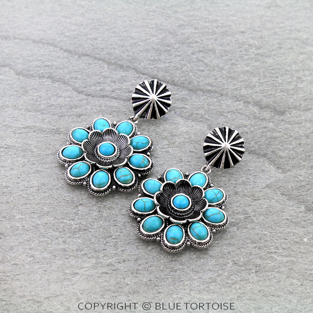 Western Flower Concho Stone Stud Earrings
