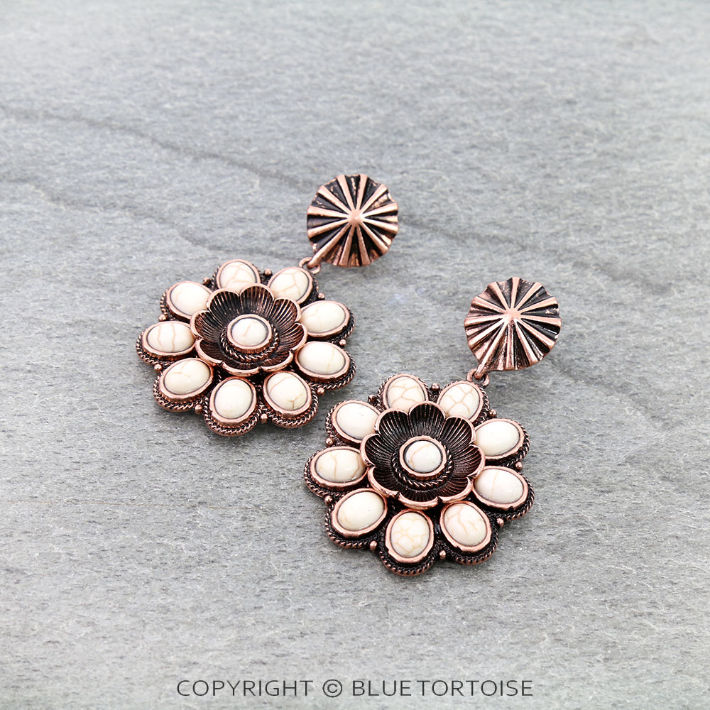 Western Flower Concho Stone Stud Earrings