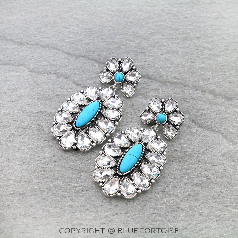 Western Oval Concho Stone Stud Earrings